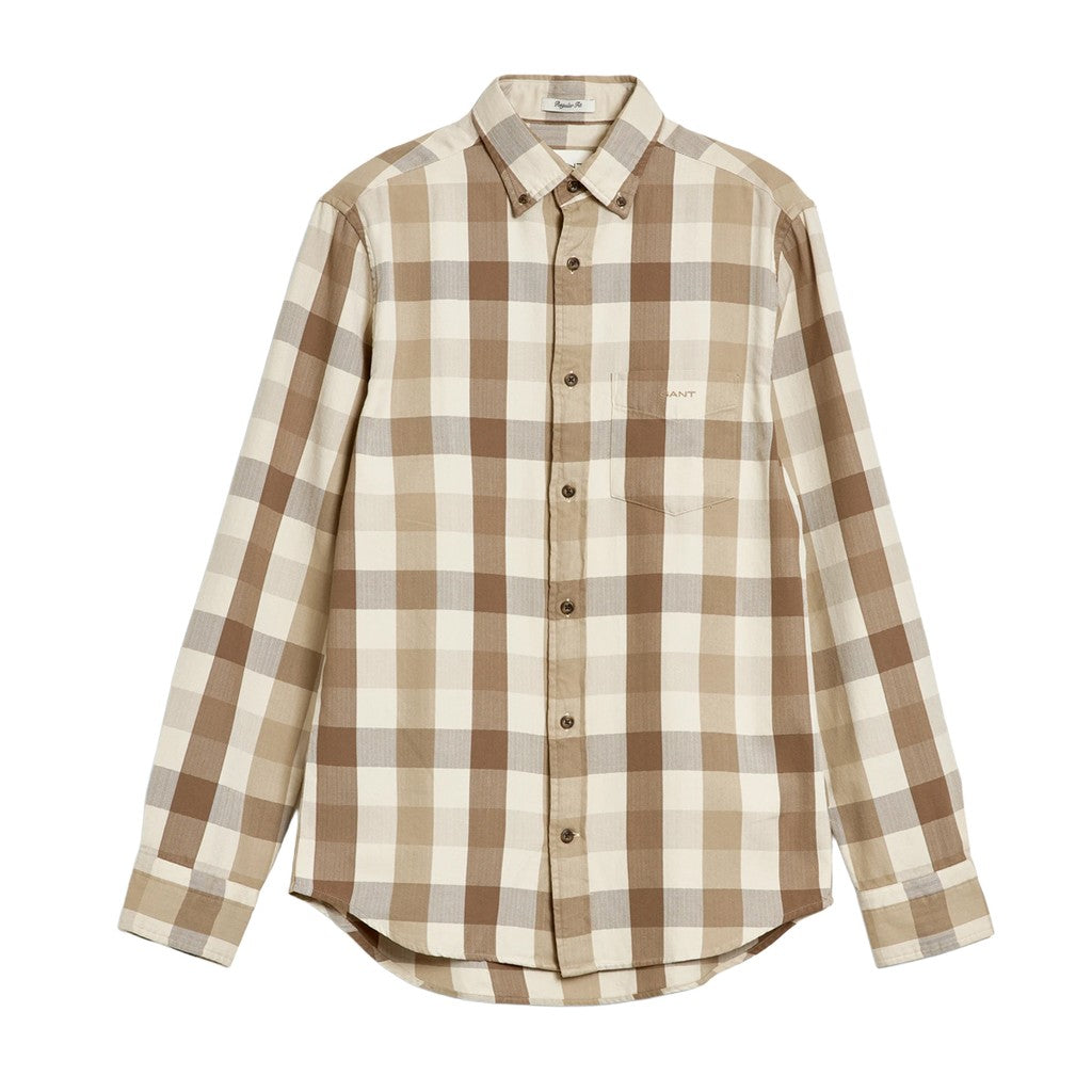 Gant Geruit overhemd met logoborduring – Beige