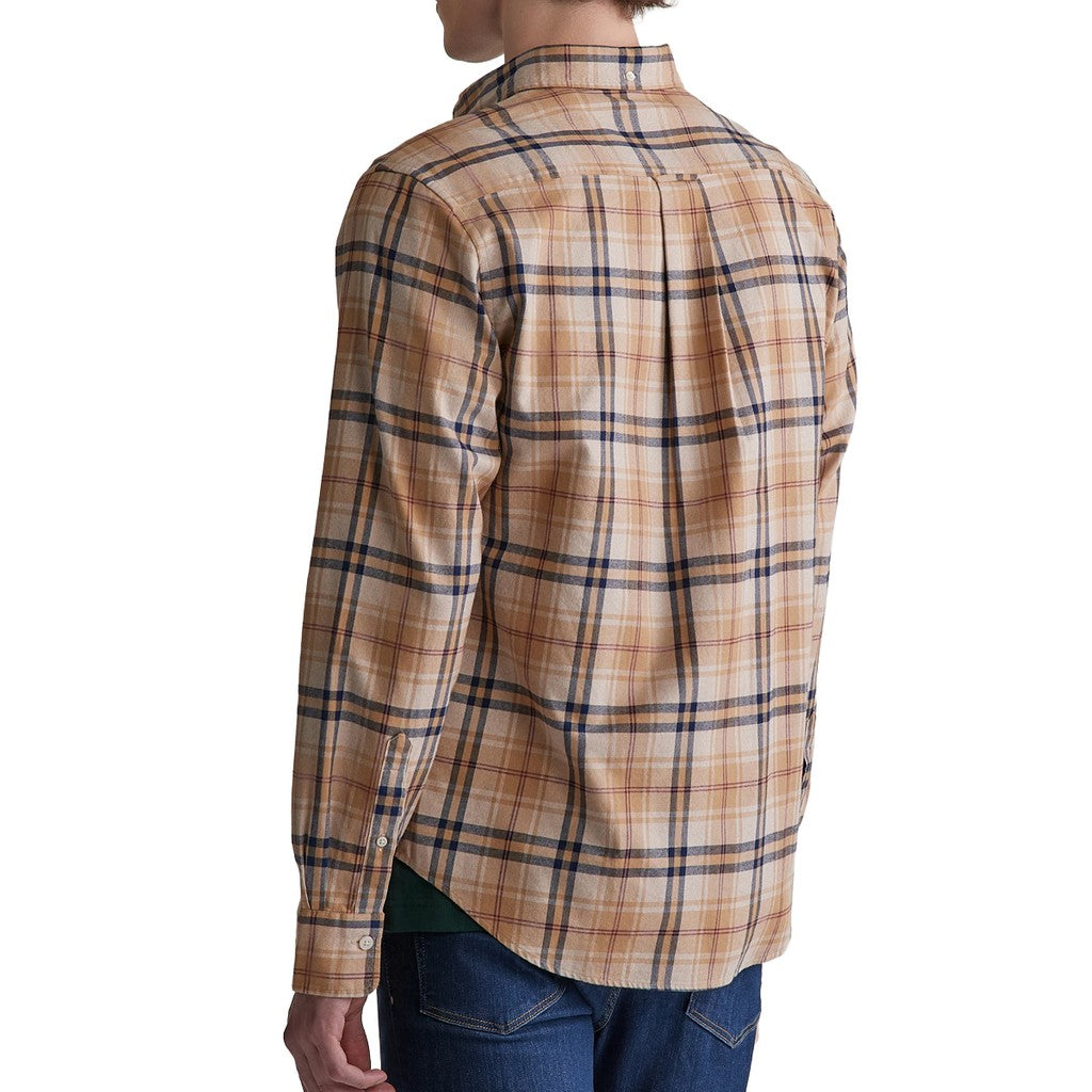 Gant Geruit overhemd met logoborduring – Beige