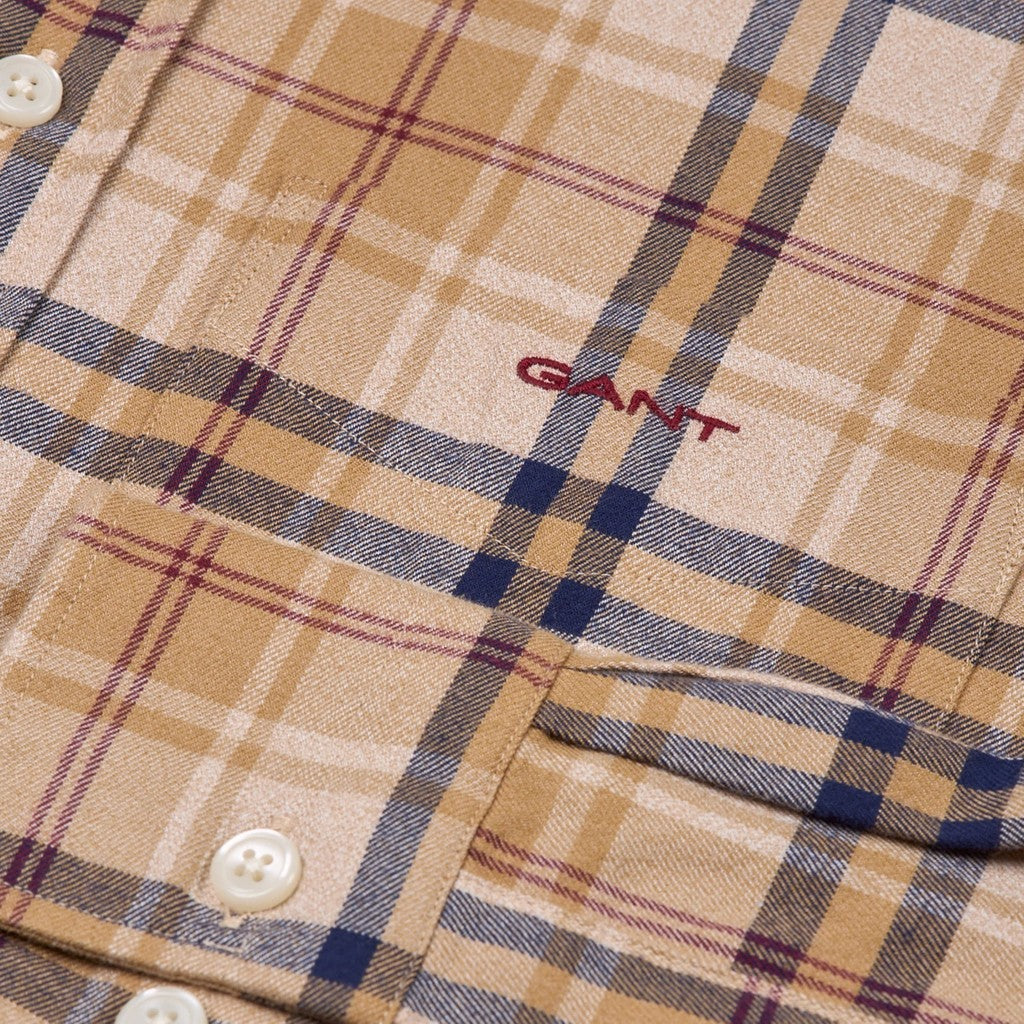 Gant Geruit overhemd met logoborduring – Beige