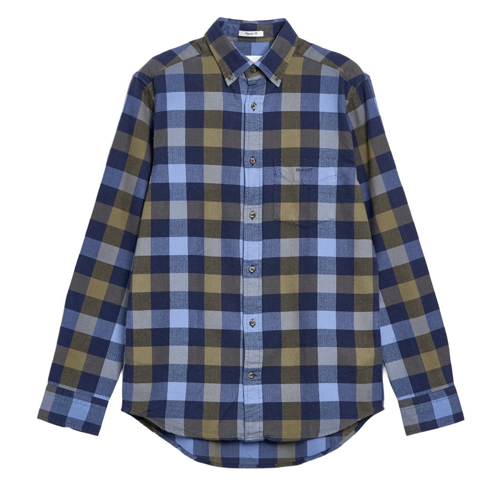Gant Geruit overhemd met logoborduring – Blauw / Bruin