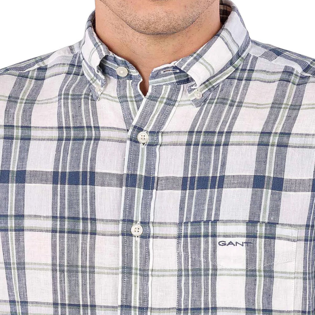 Gant Geruit overhemd met logoborduring – Blauw / Wit