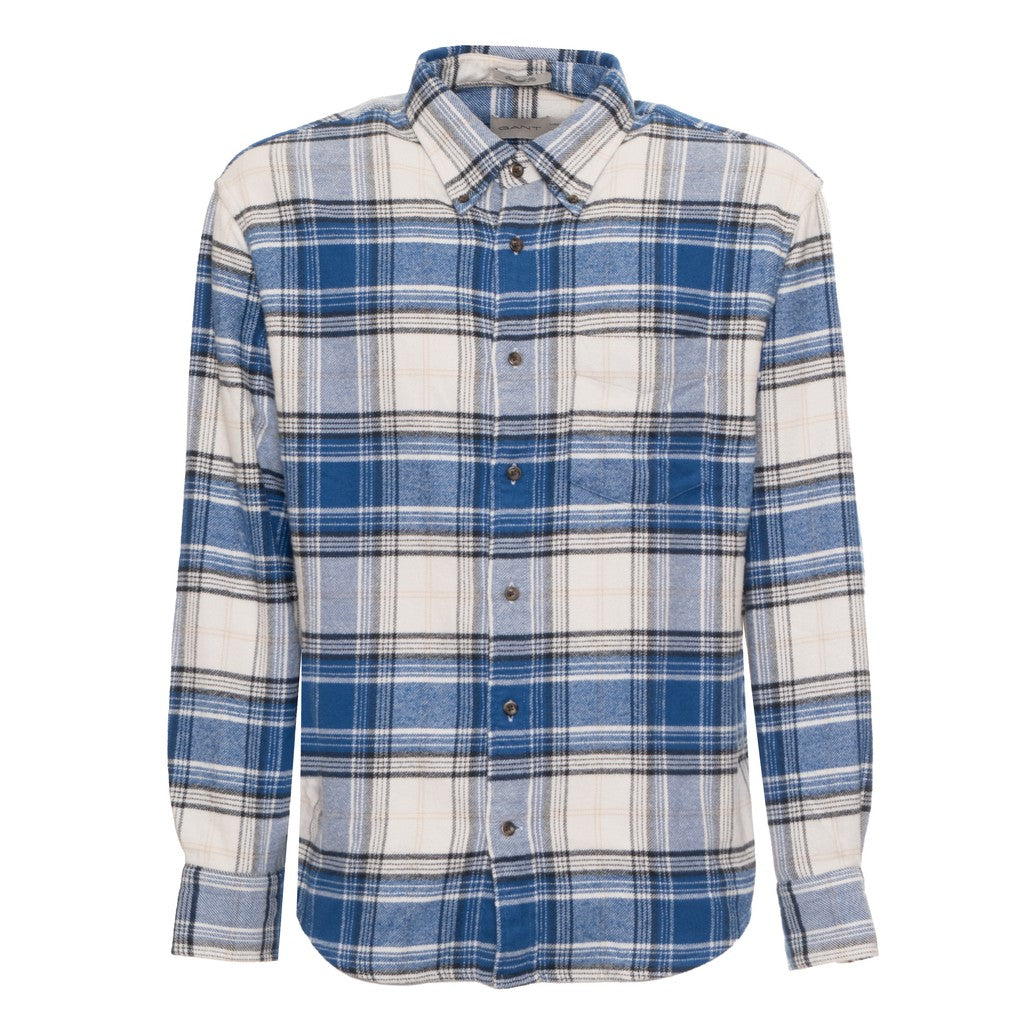 Gant Geruit overhemd met logoborduring – Blauw / Wit