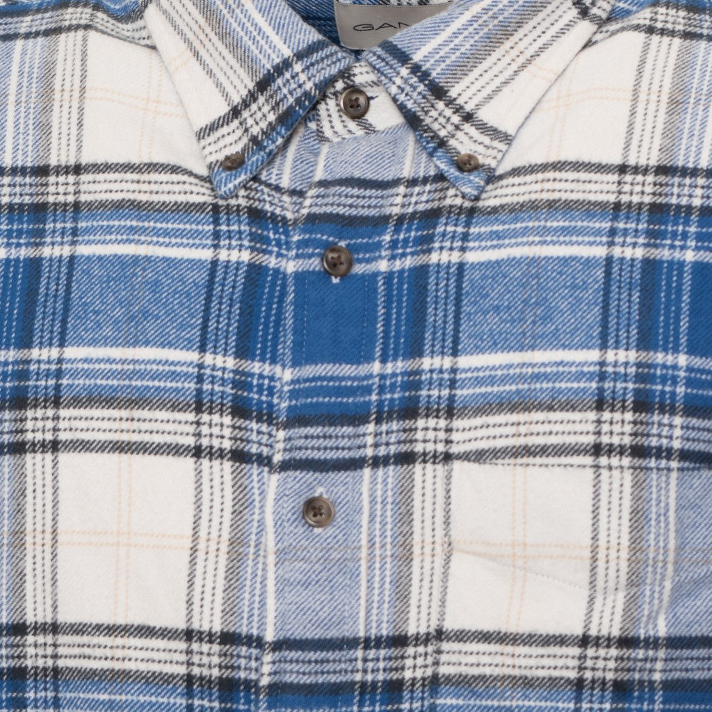 Gant Geruit overhemd met logoborduring – Blauw / Wit