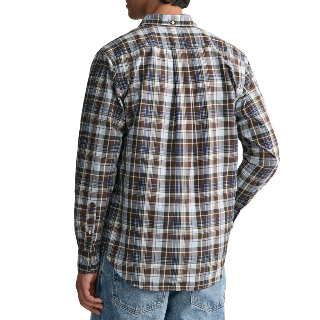 Gant Geruit overhemd met logoborduring – Bruin