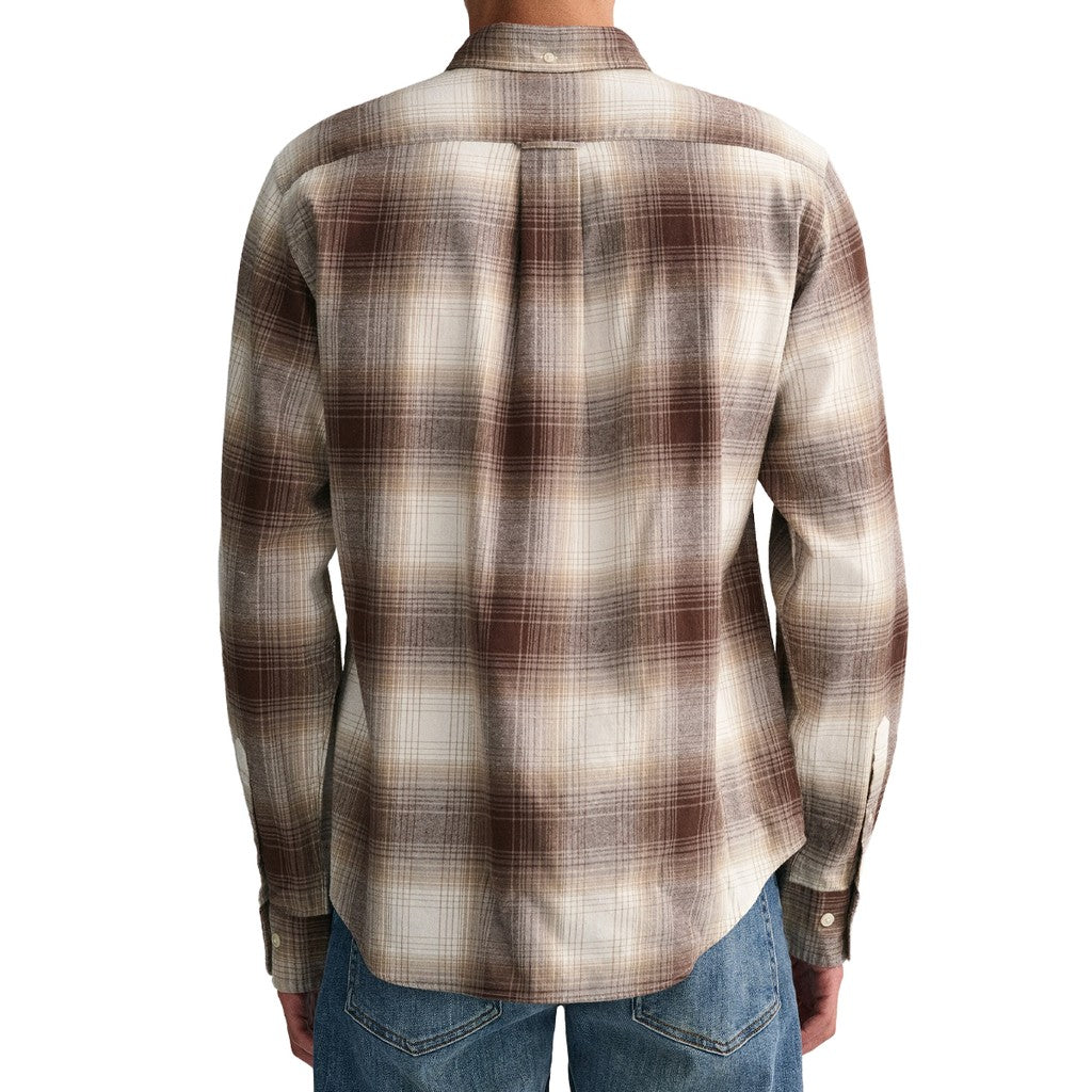 Gant Geruit overhemd met logoborduring – Bruin
