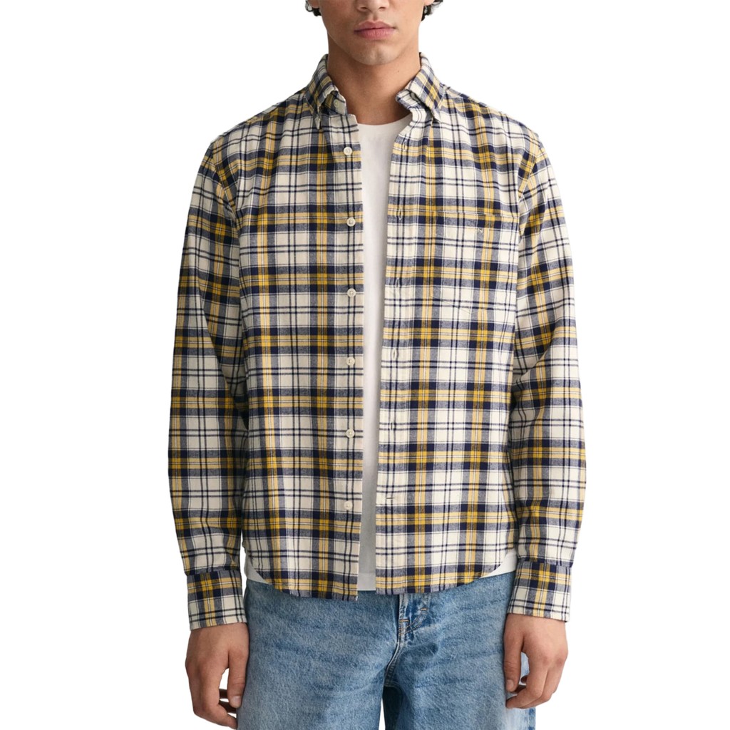 Gant Geruit overhemd met logoborduring – Bruin / Beige