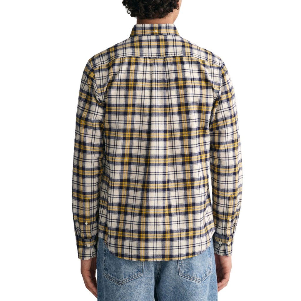 Gant Geruit overhemd met logoborduring – Bruin / Beige