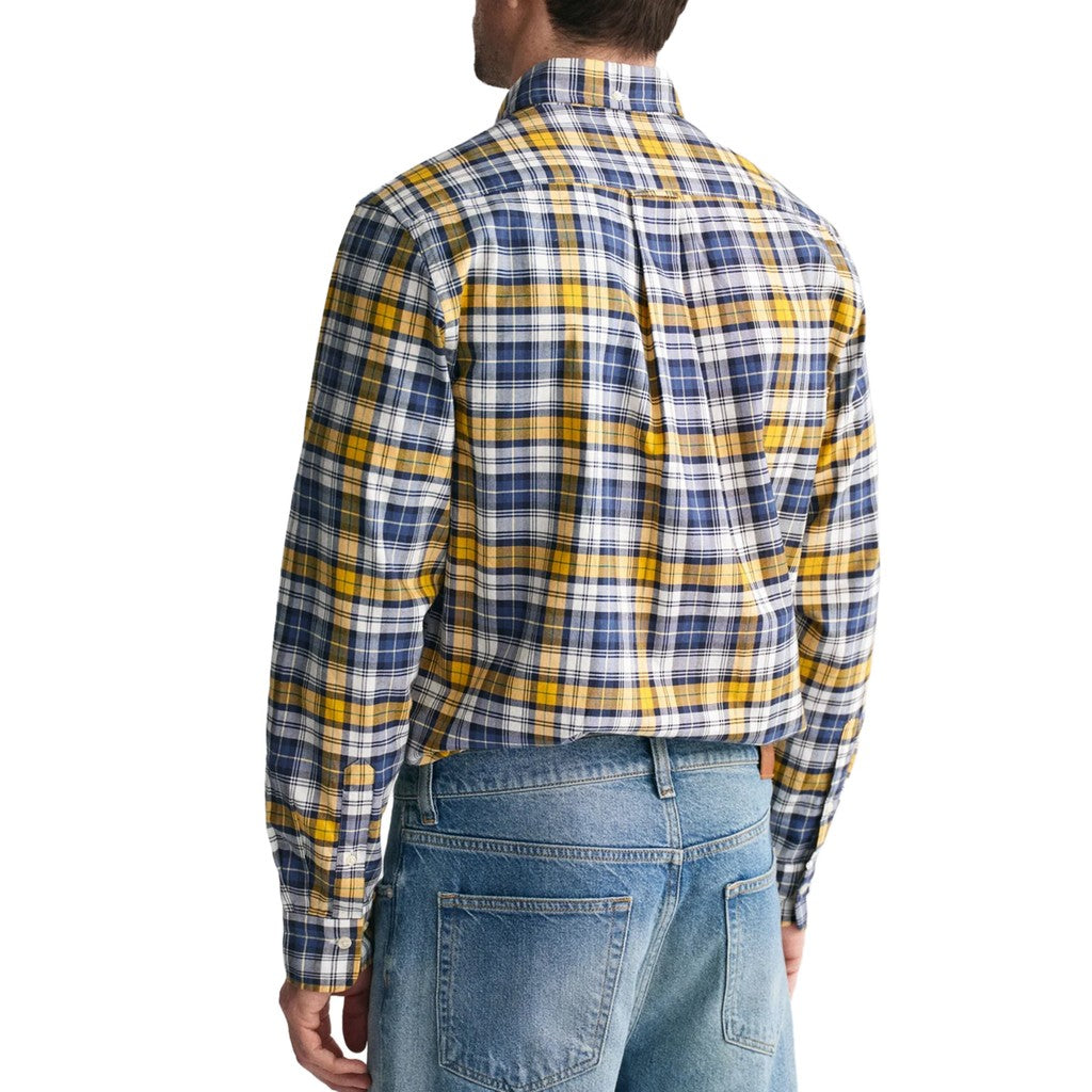 Gant Geruit overhemd met logoborduring – Geel / Blauw
