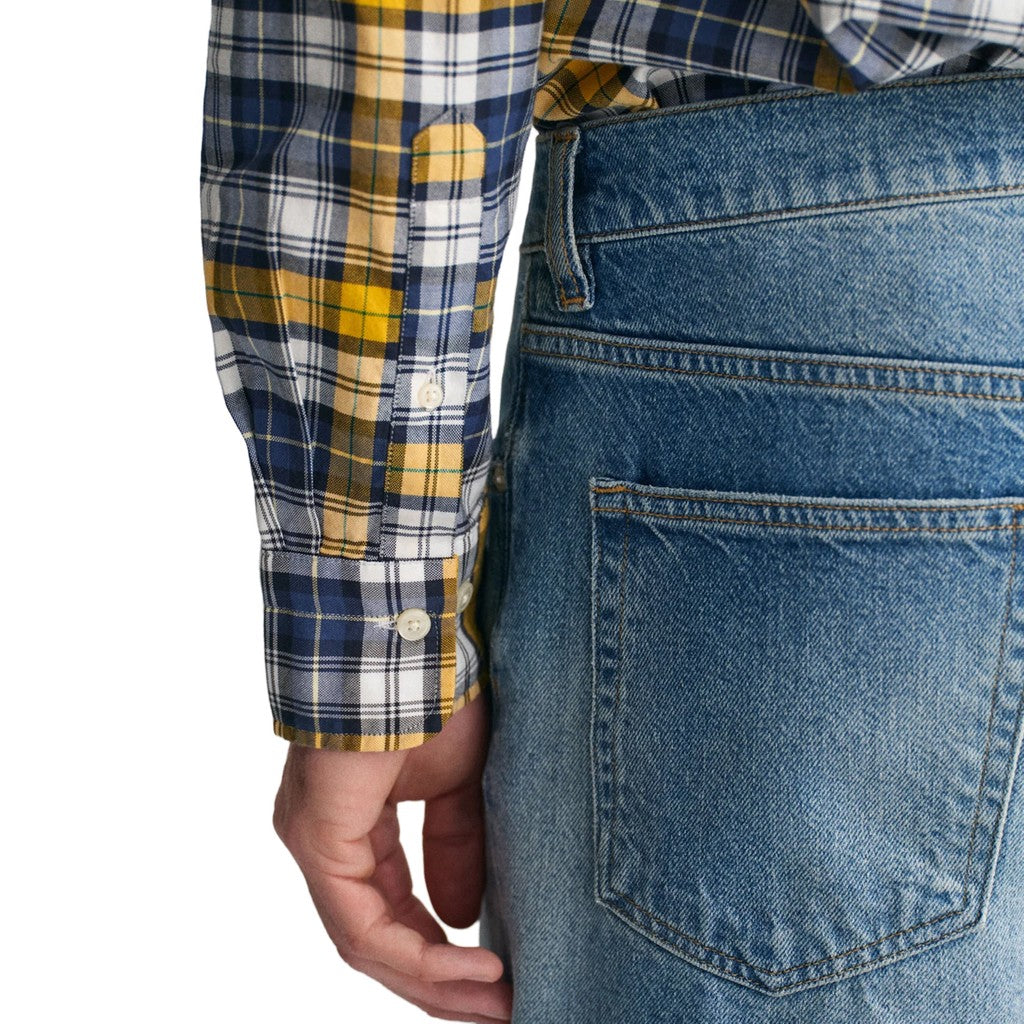 Gant Geruit overhemd met logoborduring – Geel / Blauw
