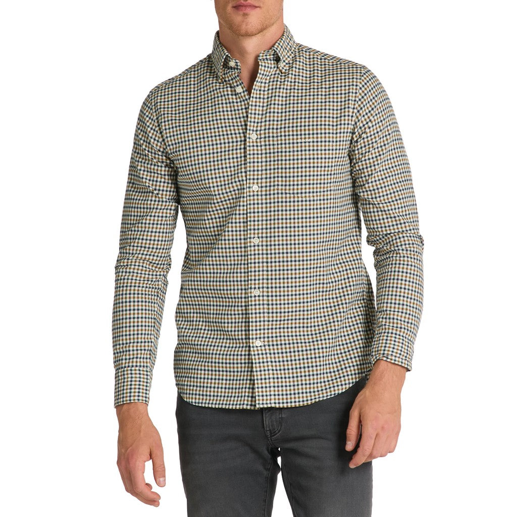 Gant Geruit overhemd met logoborduring – Groen / Wit