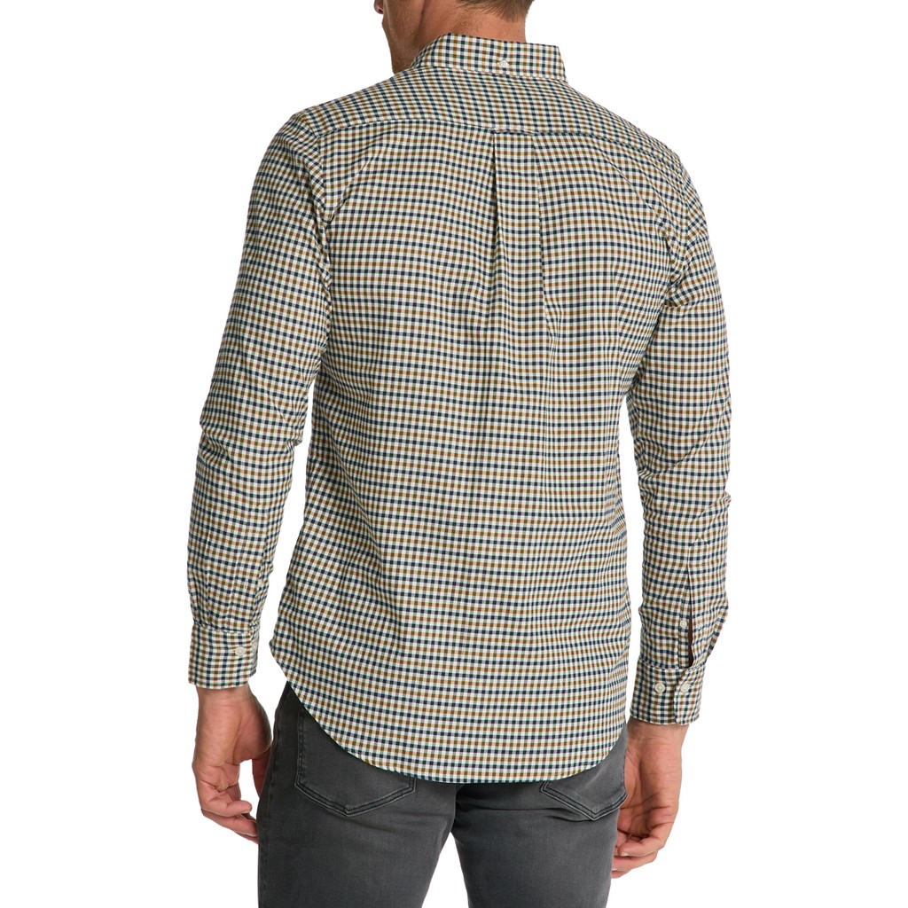 Gant Geruit overhemd met logoborduring – Groen / Wit