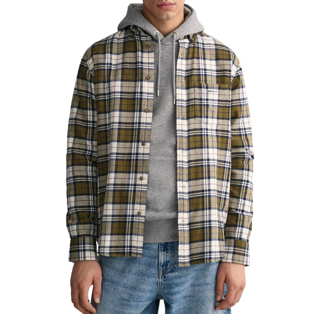 Gant Geruit overhemd met logoborduring – Groen / Wit