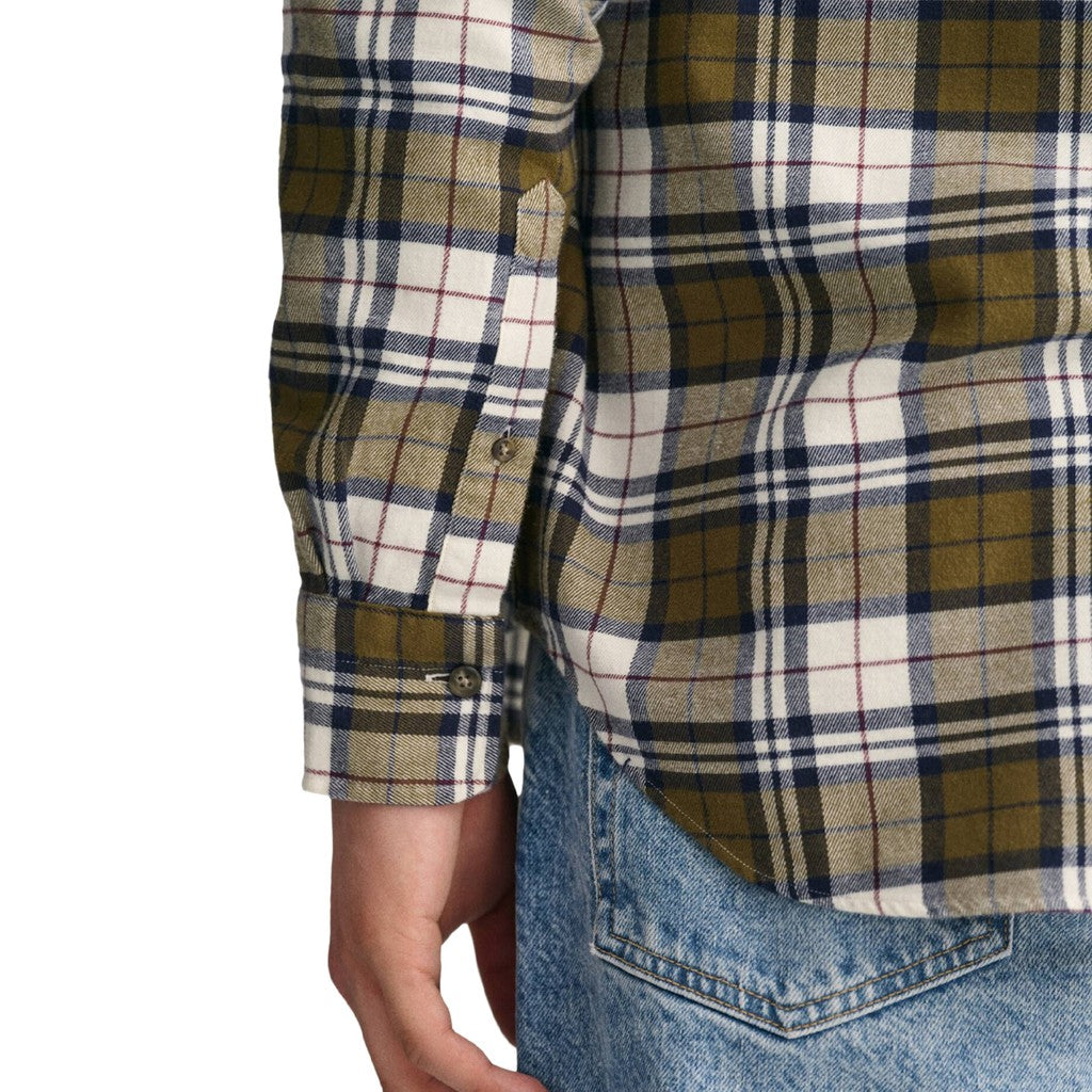 Gant Geruit overhemd met logoborduring – Groen / Wit