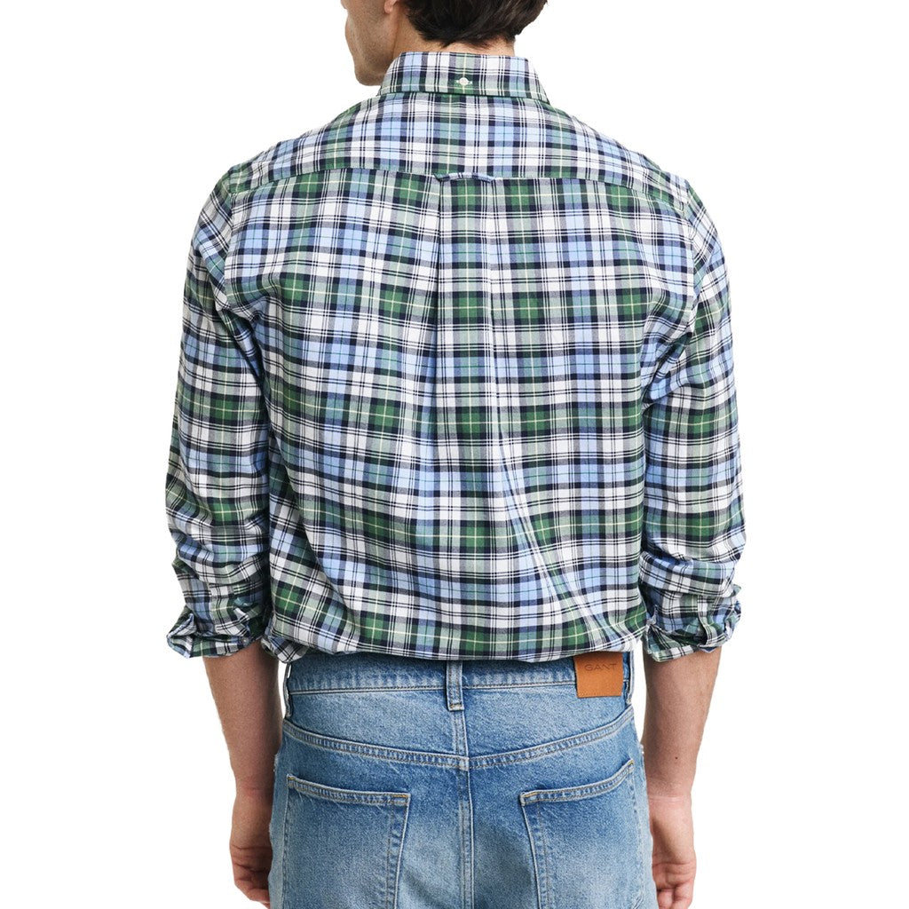 Gant Geruit overhemd met logoborduring – Lichtblauw
