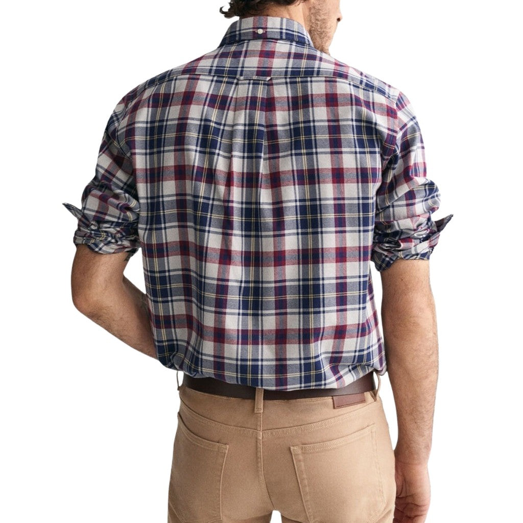 Gant Geruit overhemd met logoborduring – Marineblauw / Rood