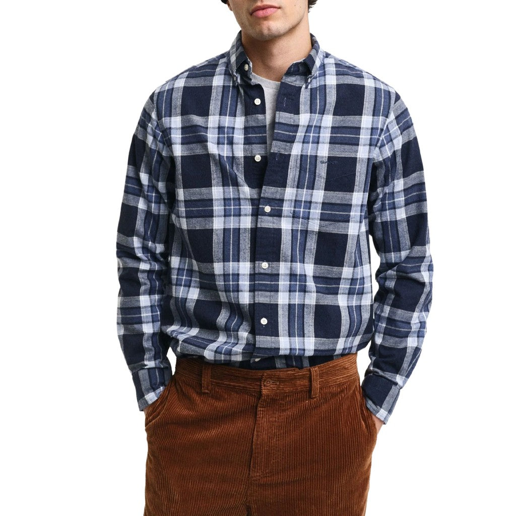 Gant Geruit overhemd met logoborduring – Marineblauw / Wit