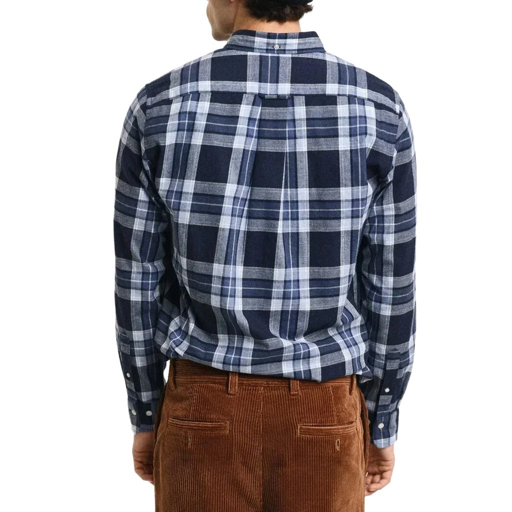 Gant Geruit overhemd met logoborduring – Marineblauw / Wit
