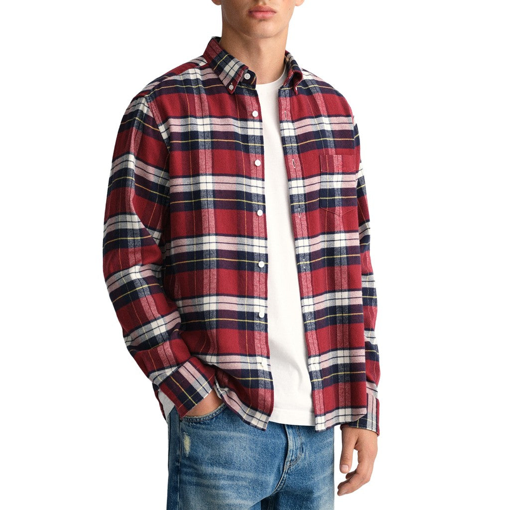 Gant Geruit overhemd met logoborduring – Rood