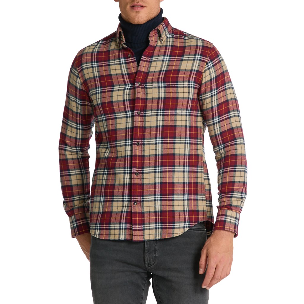 Gant Geruit overhemd met logoborduring – Rood