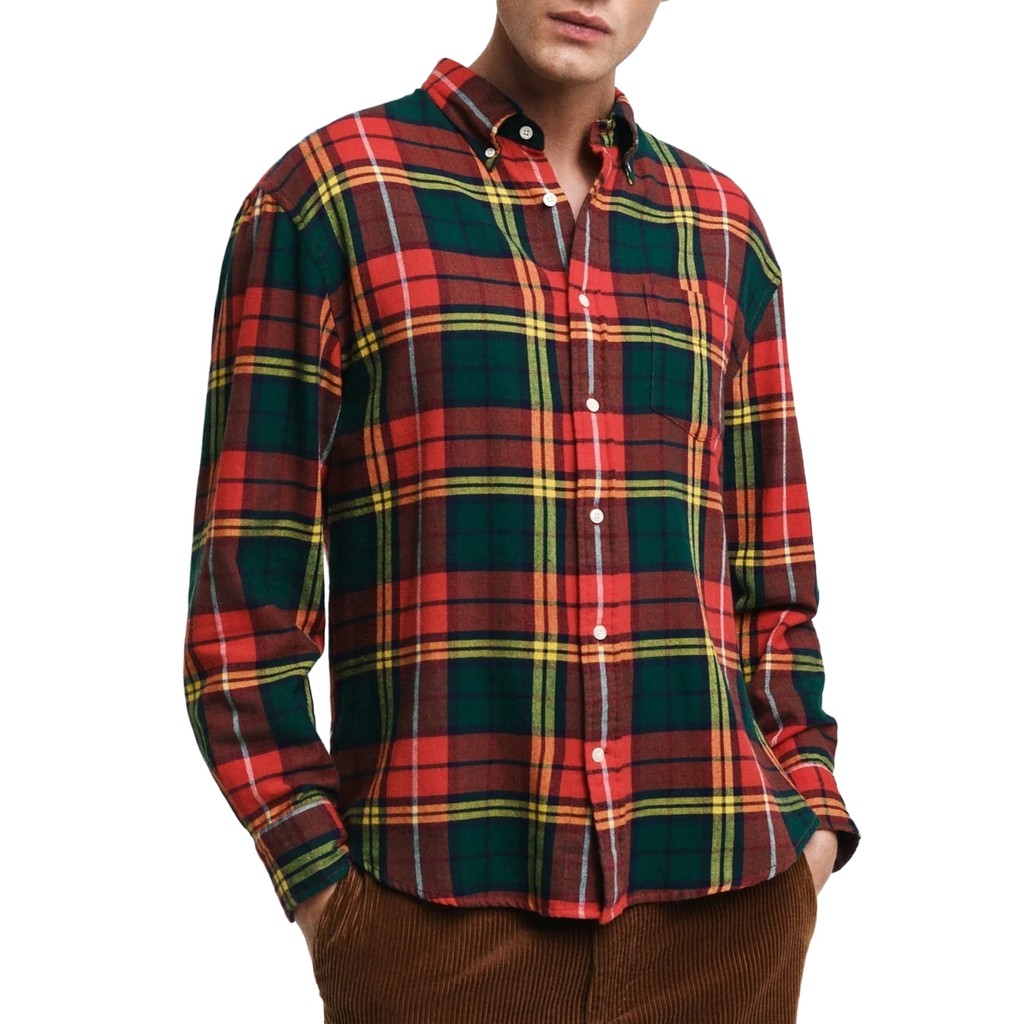 Gant Geruit overhemd met logoborduring – Rood