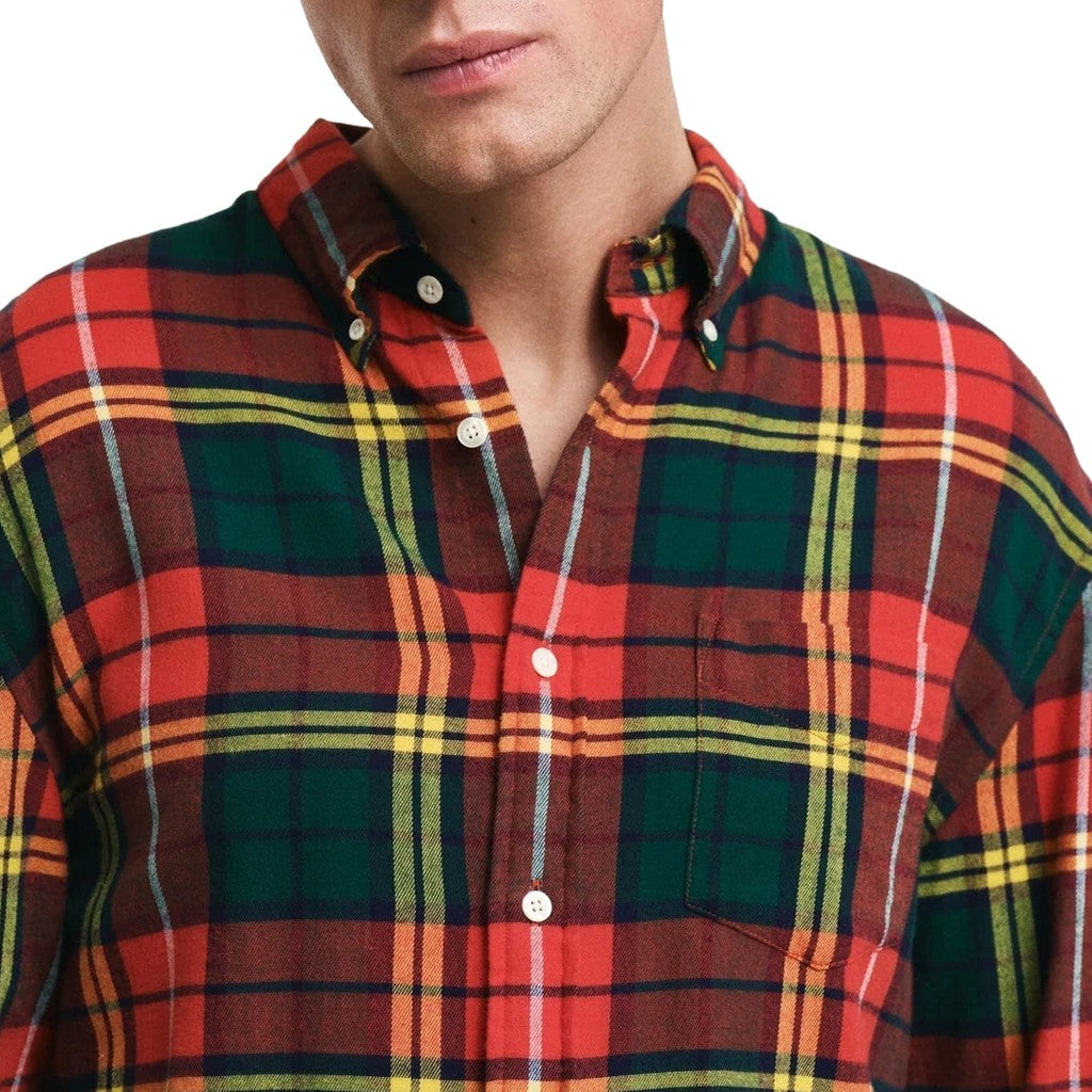Gant Geruit overhemd met logoborduring – Rood