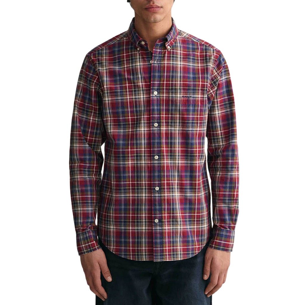 Gant Geruit overhemd met logoborduring – Rood