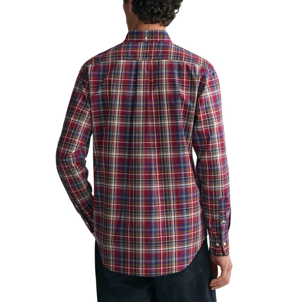 Gant Geruit overhemd met logoborduring – Rood
