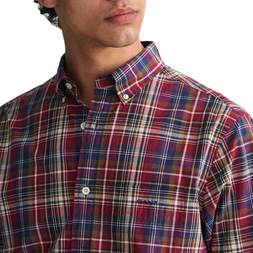 Gant Geruit overhemd met logoborduring – Rood