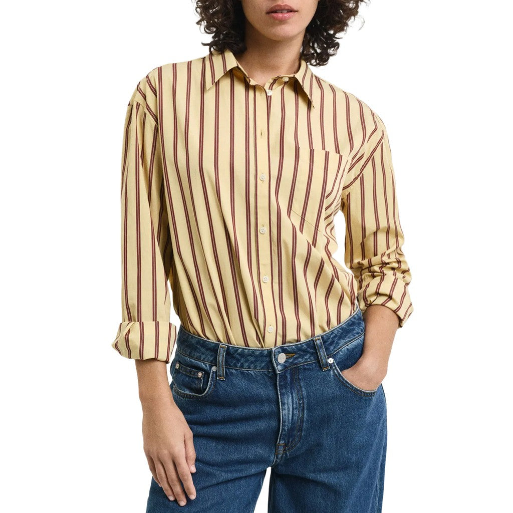 Gant Gestreept overhemd Dames – Bruin / Wit