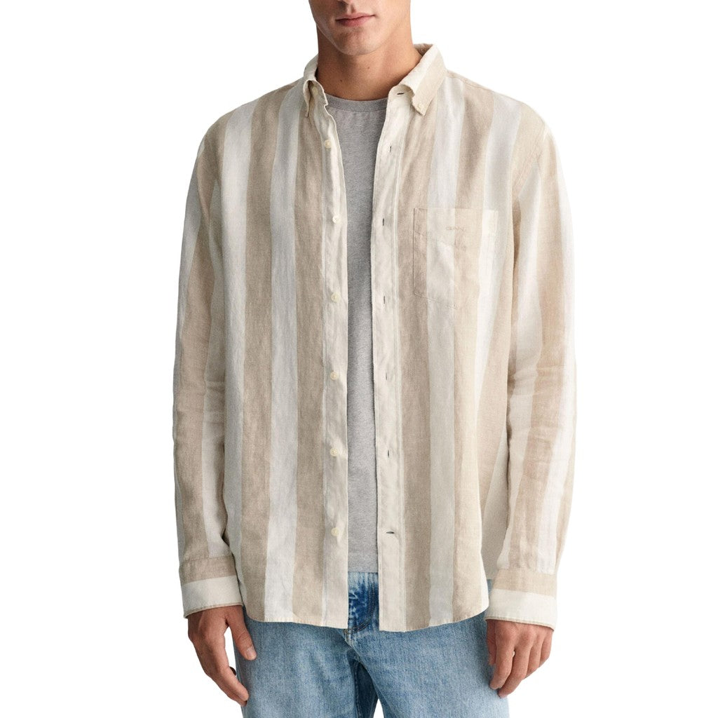 Gant Gestreept overhemd met logoborduring – Beige