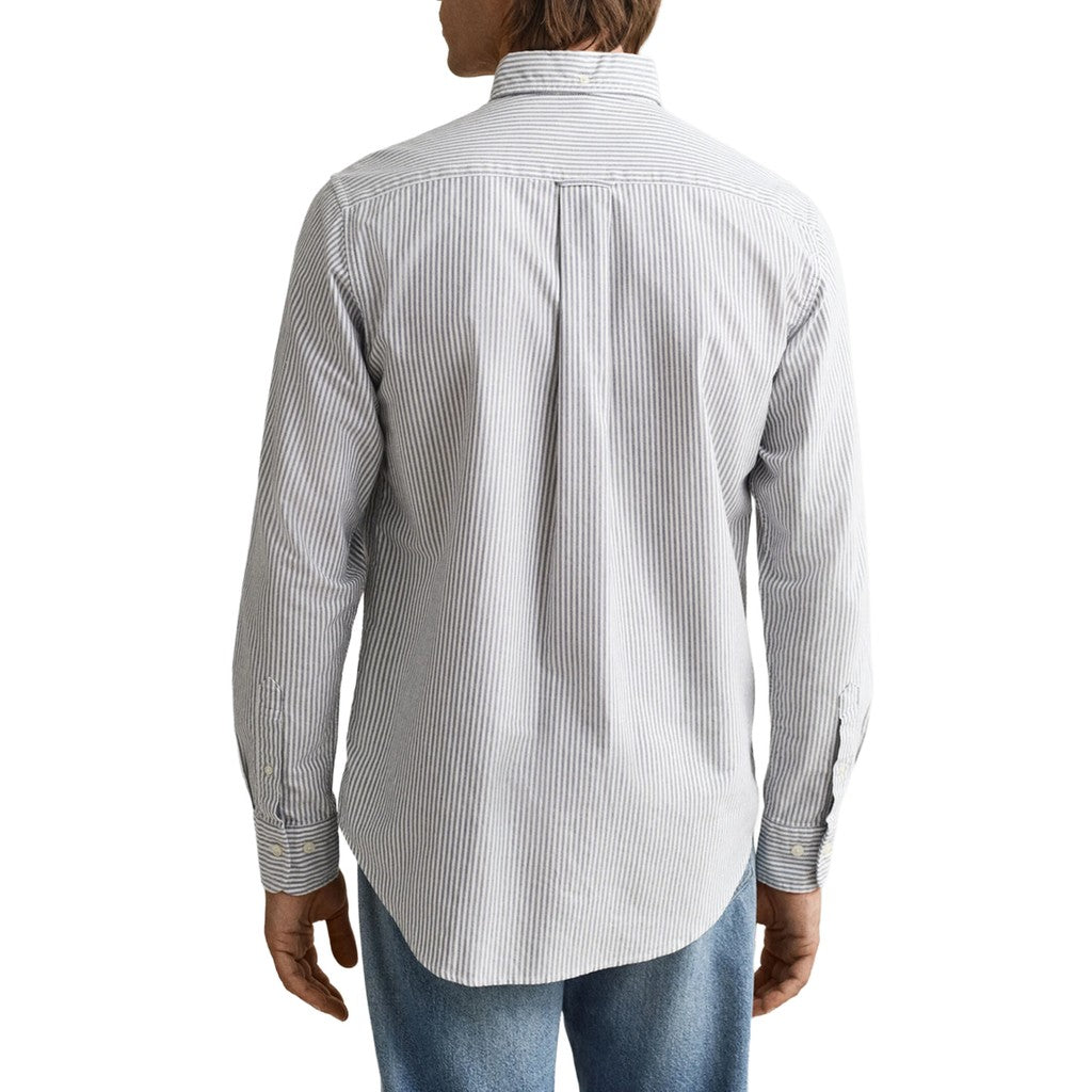 Gant Gestreept overhemd met logoborduring – Lichtgrijs