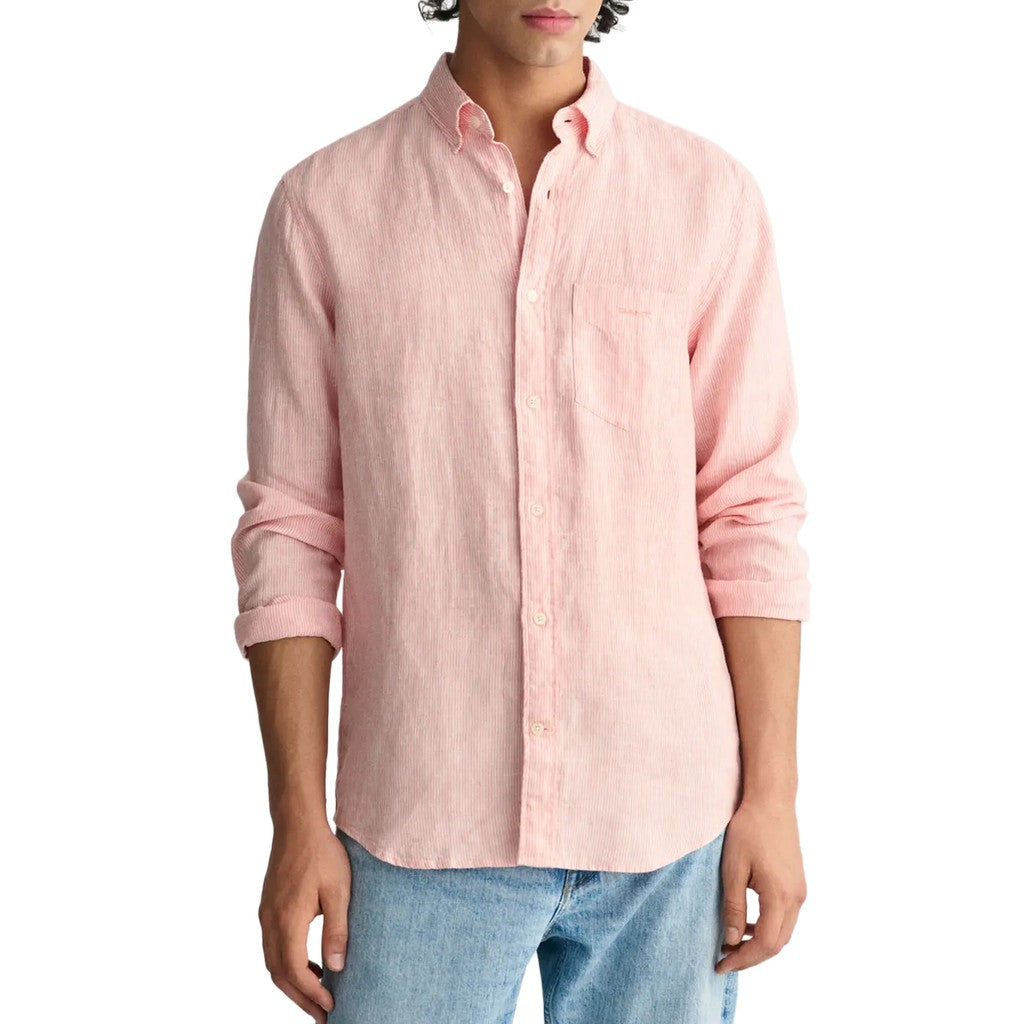 Gant Gestreept overhemd met logoborduring – Roze