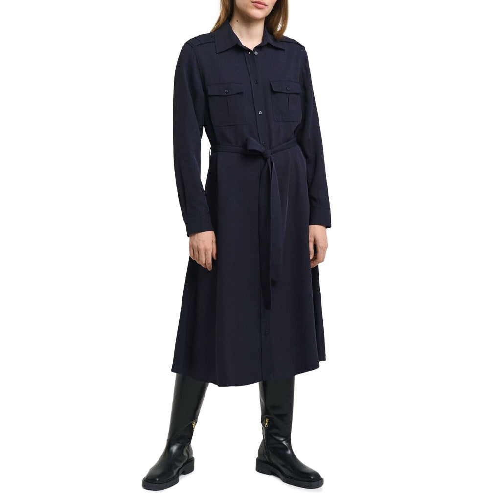 Gant Jurk met knoopsluiting en riem – Marineblauw