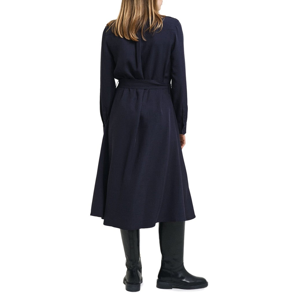 Gant Jurk met knoopsluiting en riem – Marineblauw