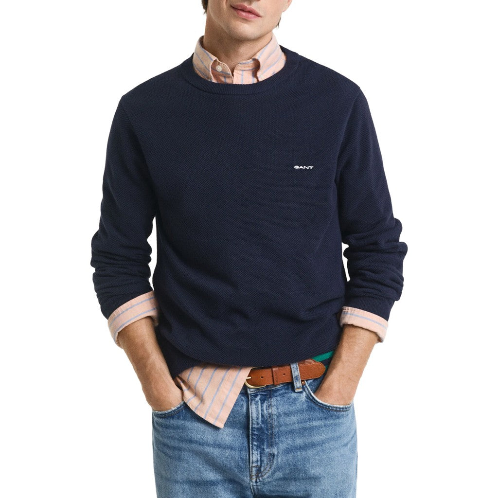 Gant Katoenen trui met ronde hals Heren – Marineblauw