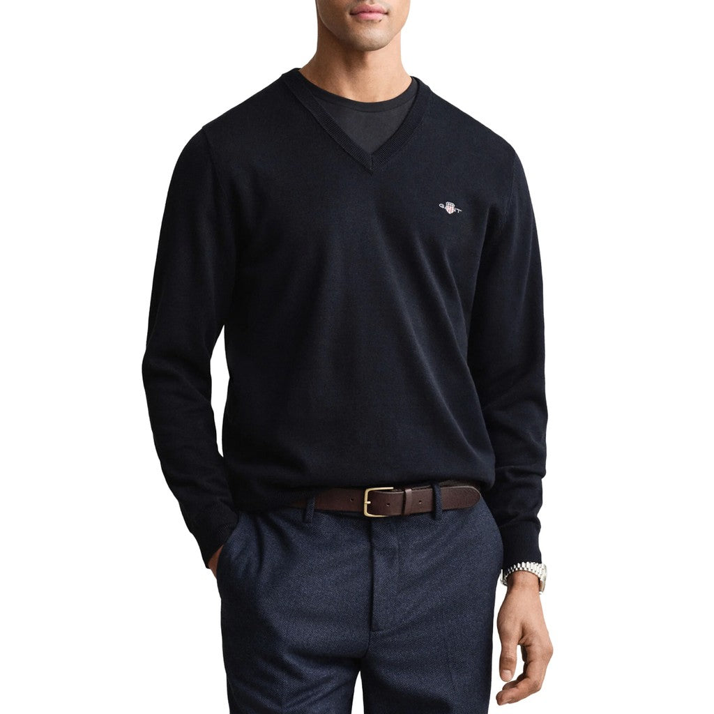 Gant Katoenen trui met V-hals – Marineblauw