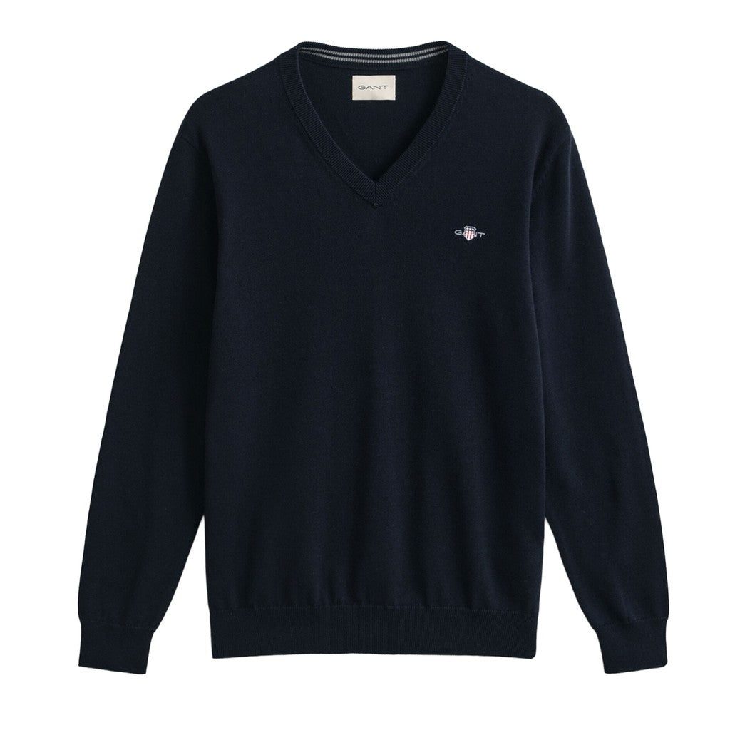 Gant Katoenen trui met V-hals – Marineblauw