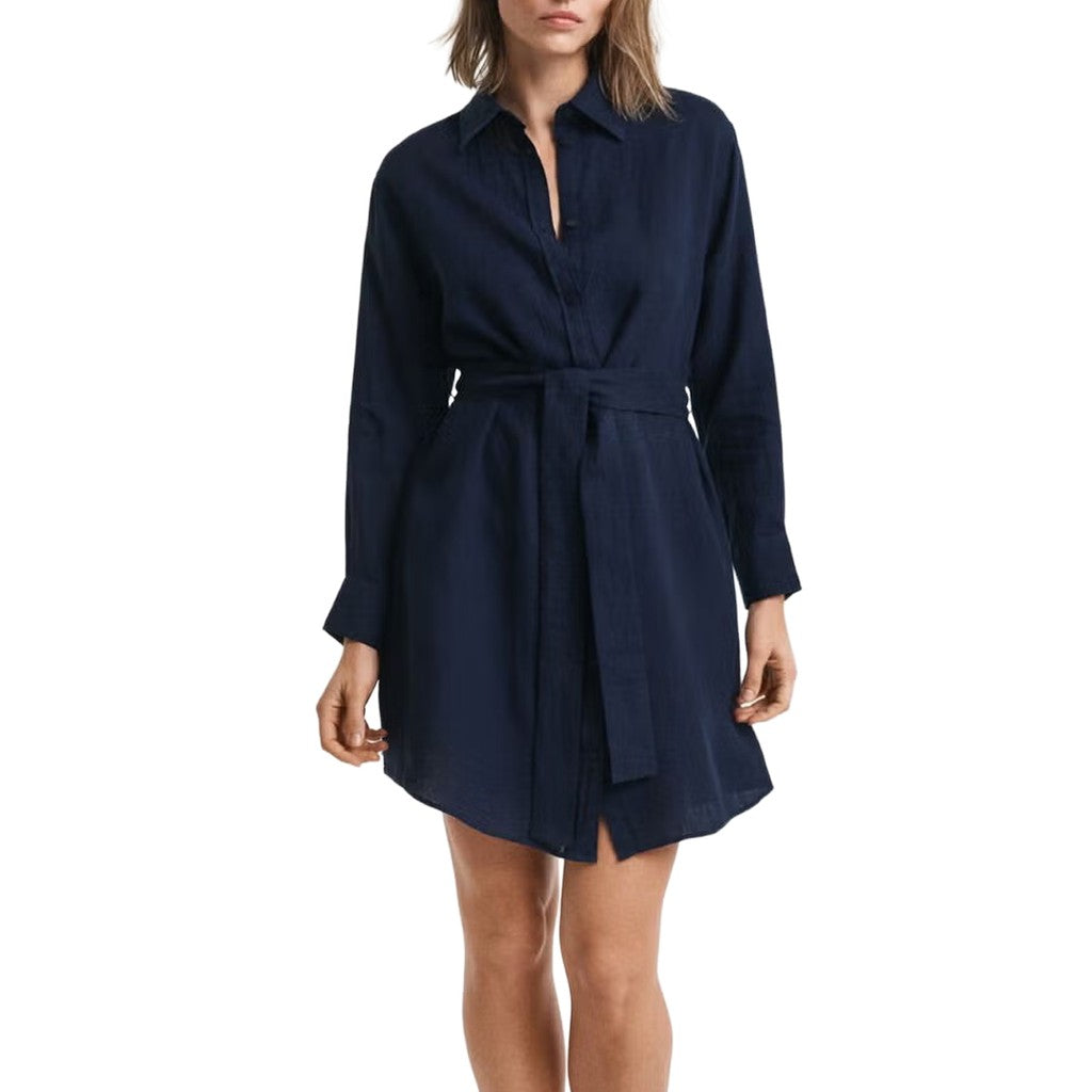Gant Linnen jurk met riem – Marineblauw