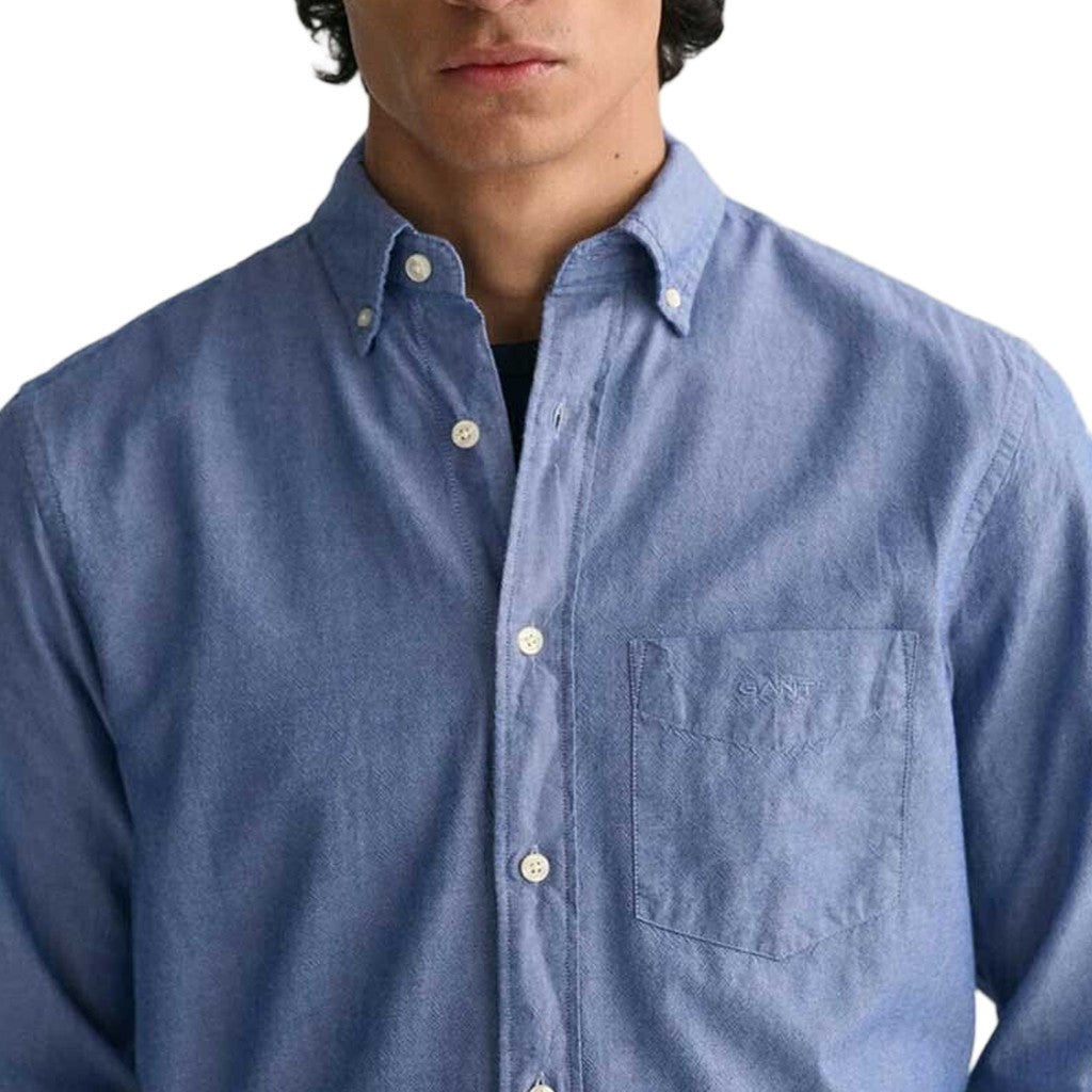 Gant Overhemd met logoborduring – Blauw