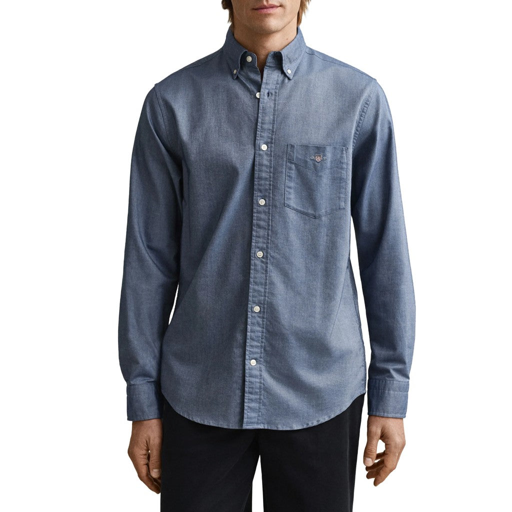 Gant Overhemd met logoborduring – Blauw