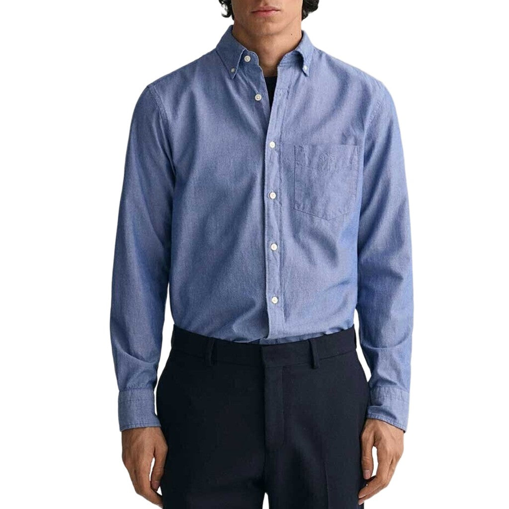 Gant Overhemd met logoborduring – Blauw