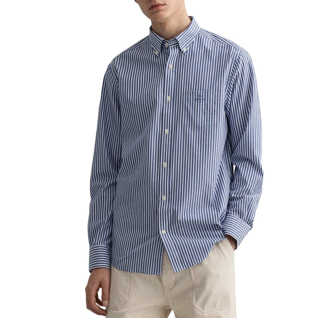 Gant Overhemd met logoborduring – Blauw / Wit