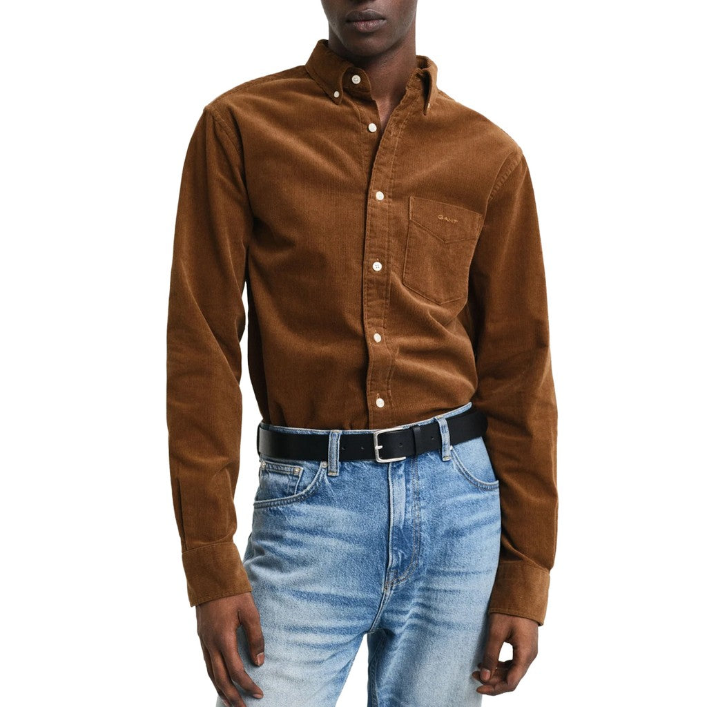Gant Overhemd met logoborduring – Chocoladebruin