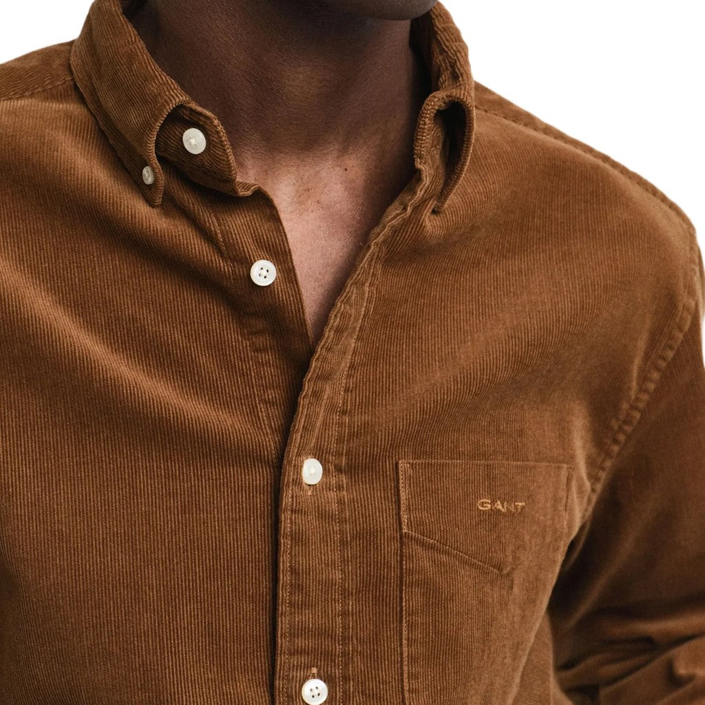 Gant Overhemd met logoborduring – Chocoladebruin