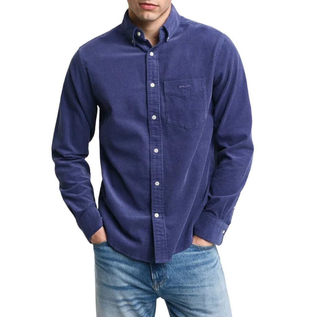 Gant Overhemd met logoborduring – Donkerblauw