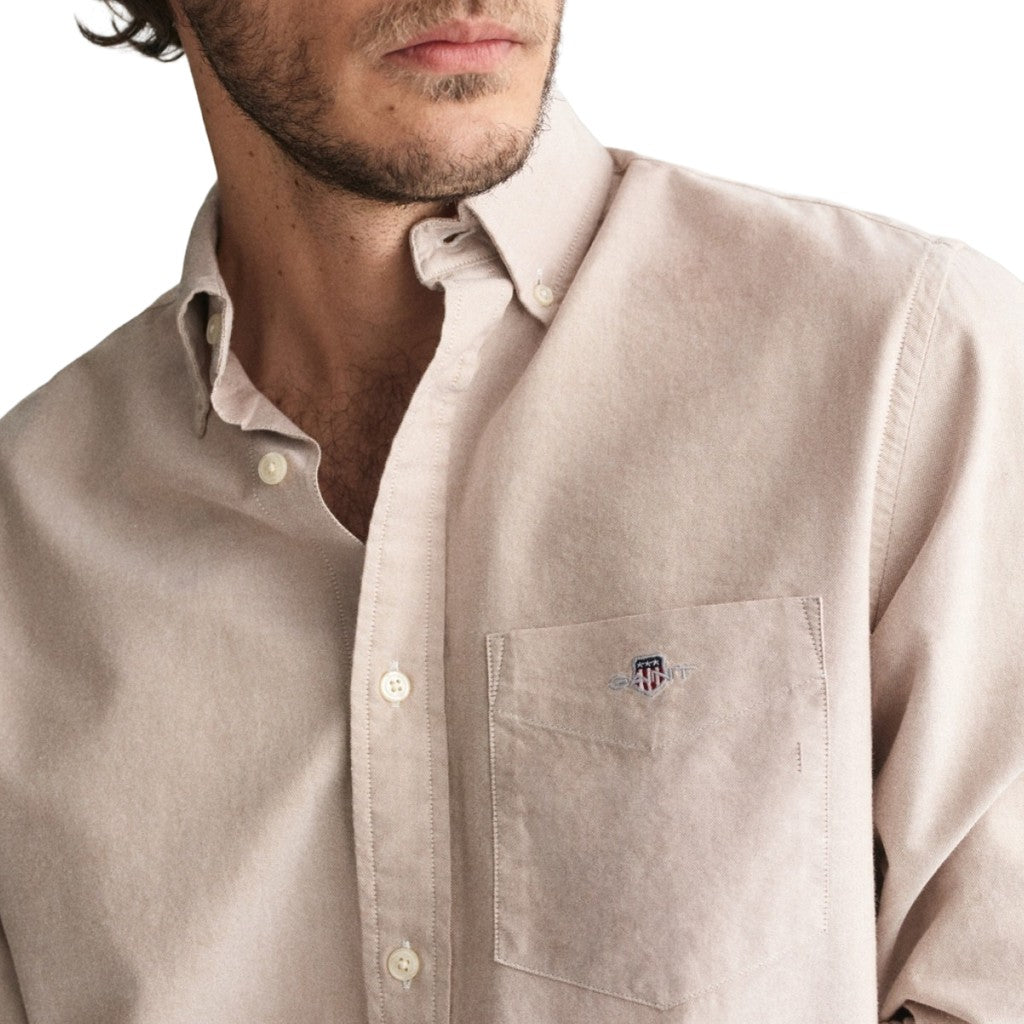 Gant Overhemd met logoborduring – Khaki