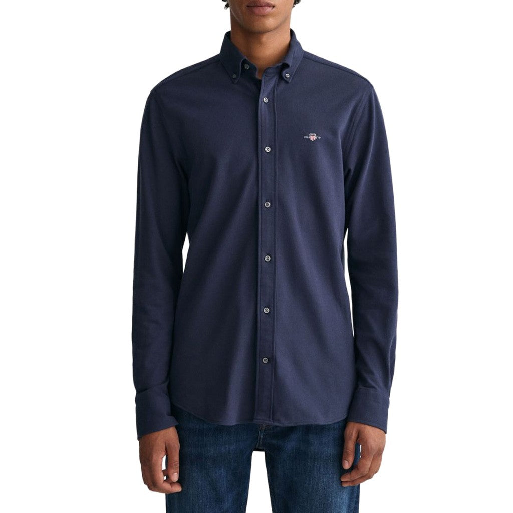 Gant Overhemd met logoborduring – Marineblauw