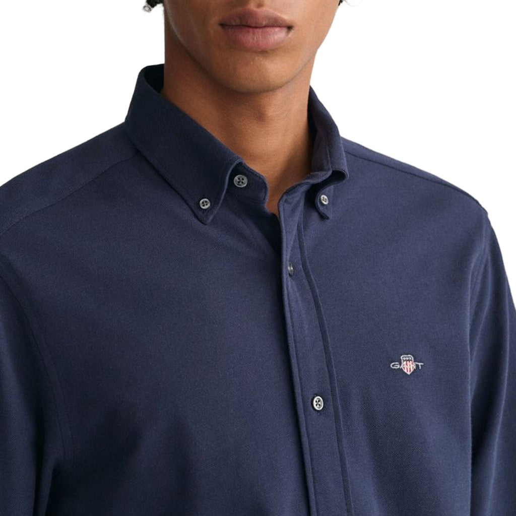 Gant Overhemd met logoborduring – Marineblauw
