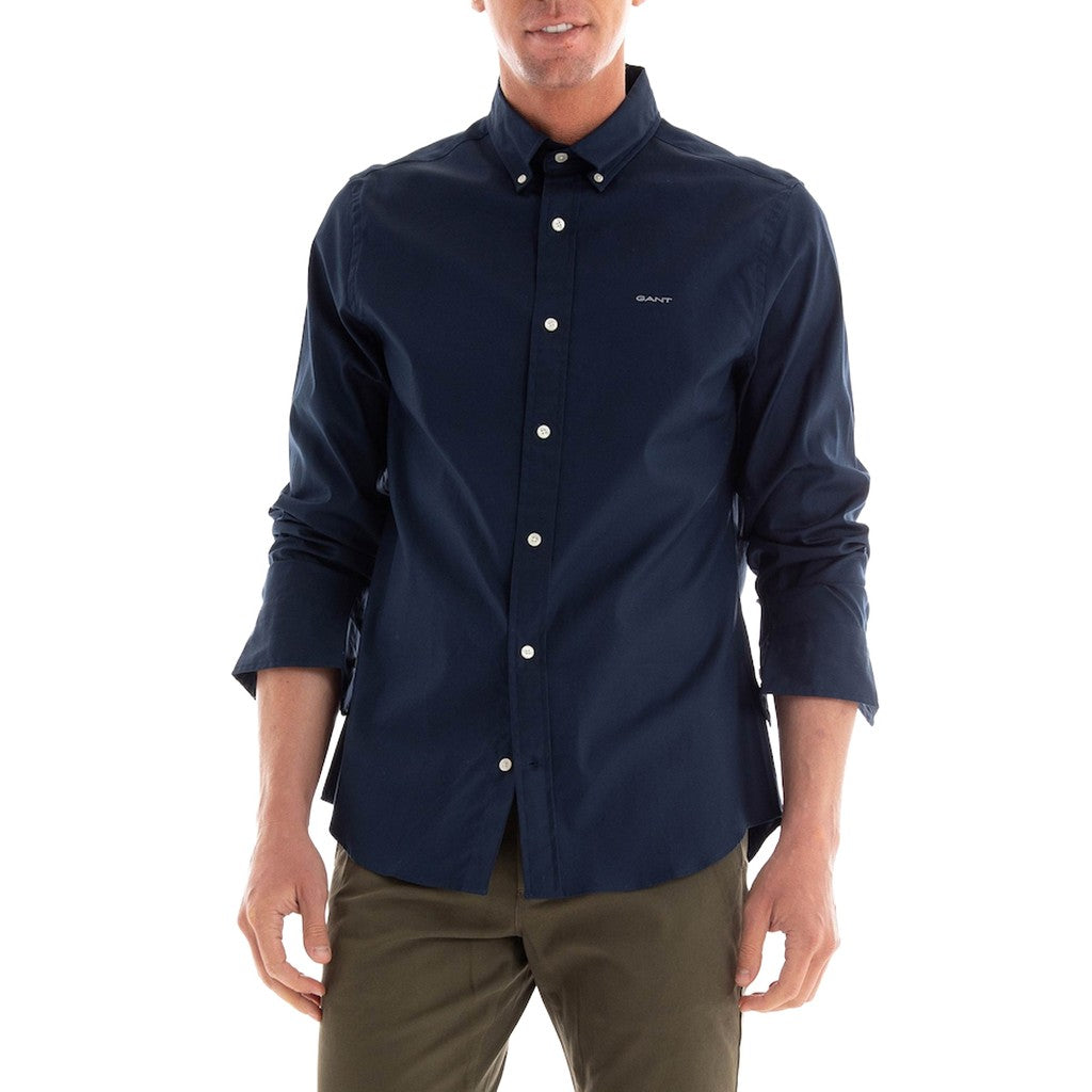 Gant Overhemd met logoborduring – Marineblauw