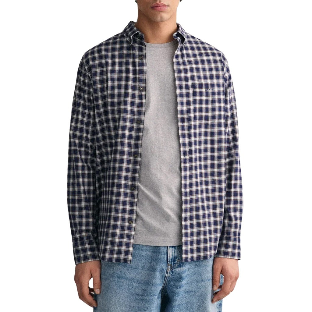 Gant Overhemd met logoborduring – Marineblauw / Wit